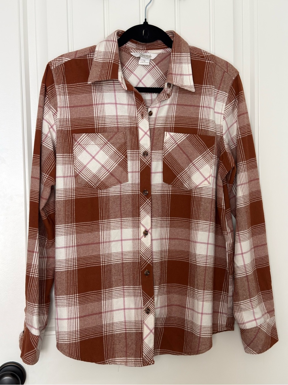 Rust & Cream Plaid Button-Up Flannel Shirt